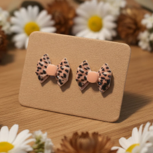 Leopard Print Bow Earrings (11.5mm)