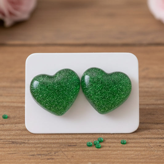 Green Glitter Heart Earrings (16mm)