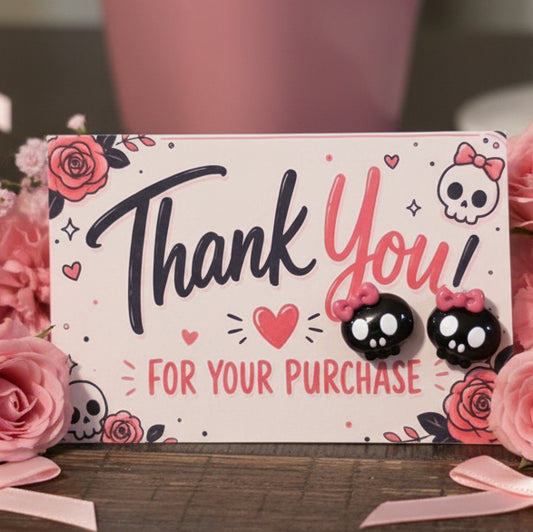 Thank You for Your Purchase Card with Skull & Bow Earrings