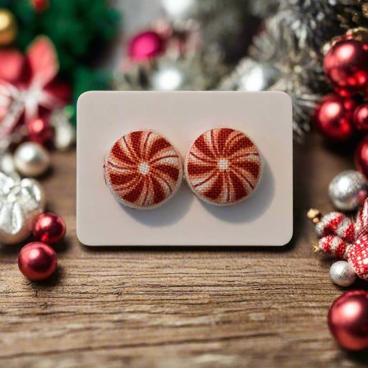 Peppermint Fabric Button Stud Earrings (13mm)