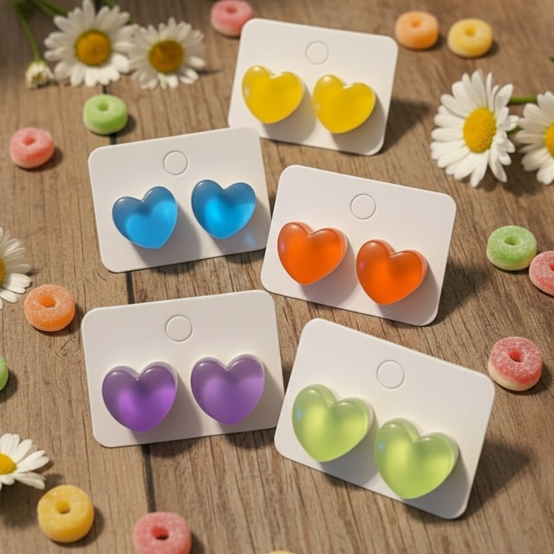 Candy Colored Heart Earrings (15mm)
