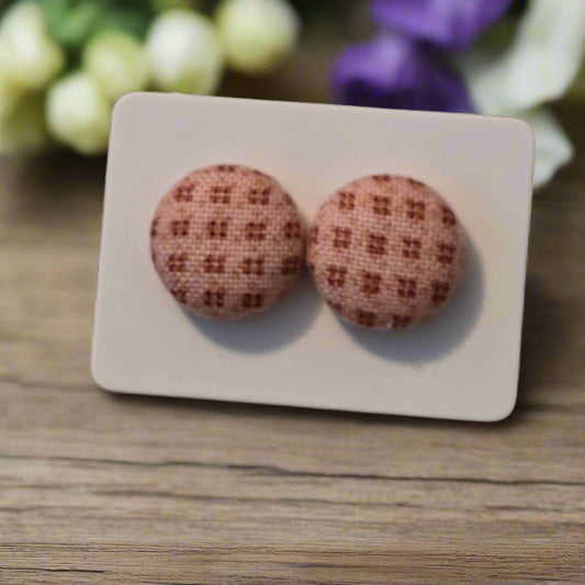 Gingham Fabric Button Stud Earrings (13mm)