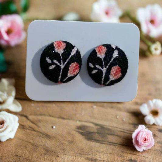 Ava Jane Floral Fabric Button Earrings (13mm)