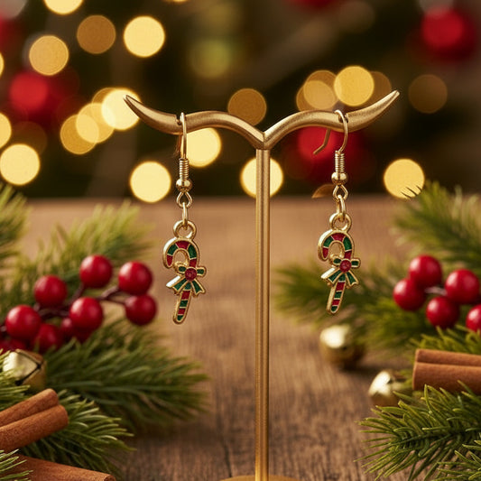 Rhinestone Candy Cane Dangle Earrings