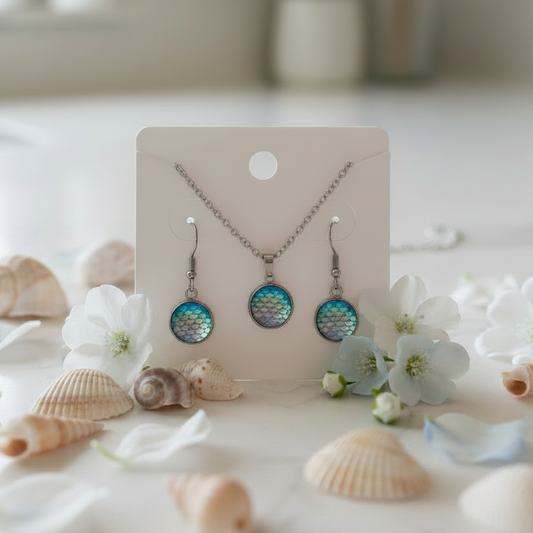 Mermaid Pattern Necklace & Earring Set