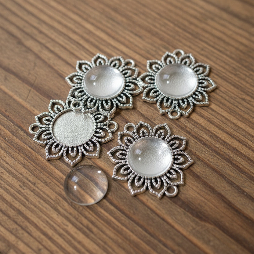 Flower Bezel Pendants with Glass