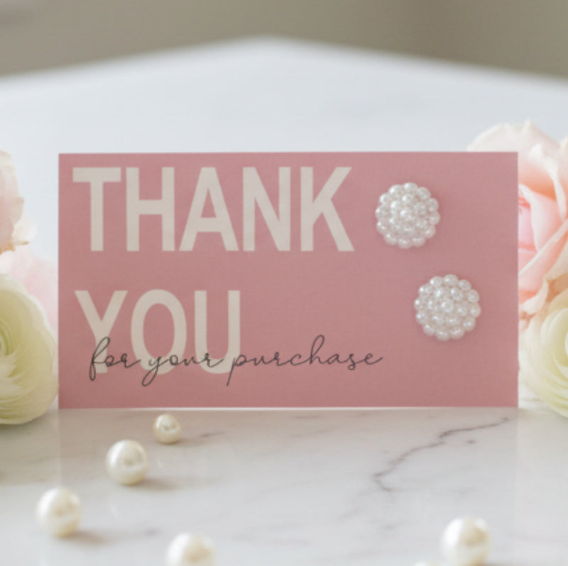 Thank You for Your Purchase Card, 13mm Imitation Pearl Flower Earrings