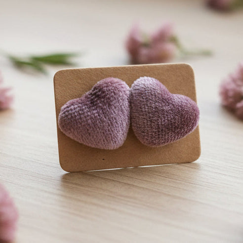 Dusty Rose Velvet Heart Earrings (15mm)