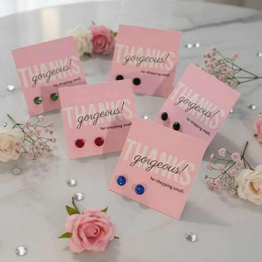 Thanks Gorgeous for Shopping Small Card with 6mm Rhinestone Earrings