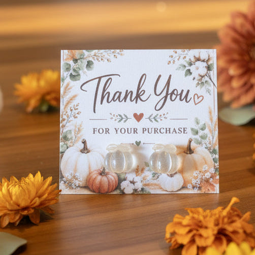 Fall, Thank You for Your Purchase Card with 9mm Pearly Pumpkin Earrings