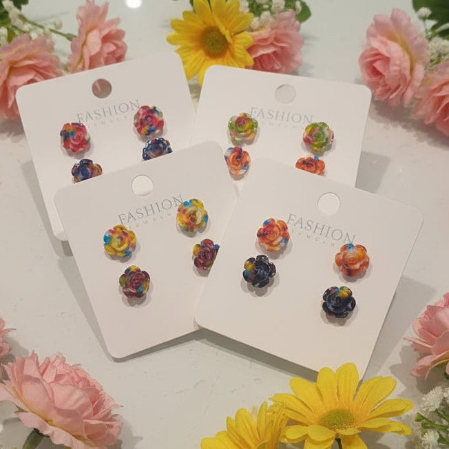 Tie Dye Flower Earring Set (2 pair)