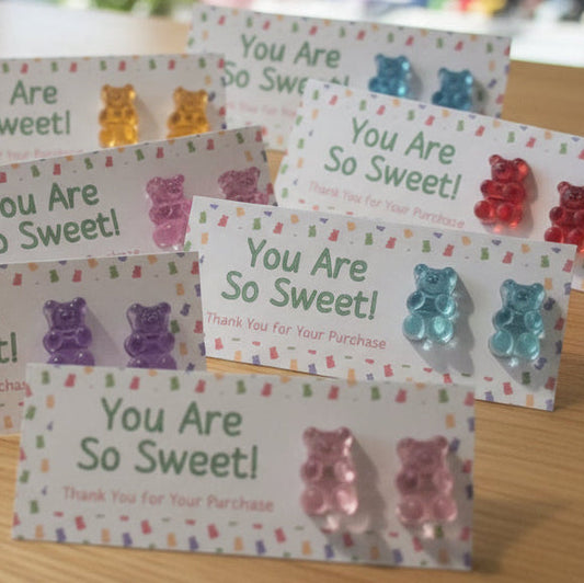 You Are So Sweet, Thank You for Your Purchase Card with 12mm Candy Bear Earrings