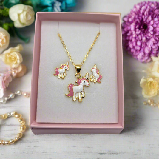 Unicorn Necklace & Earring Set