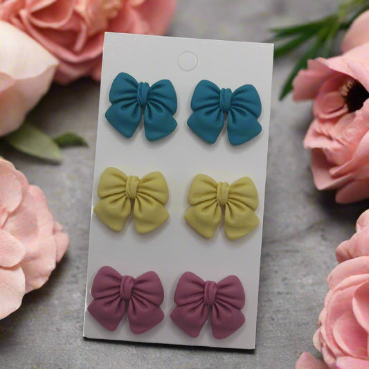 Bow Earring Set (Teal, Yellow, Mauve)