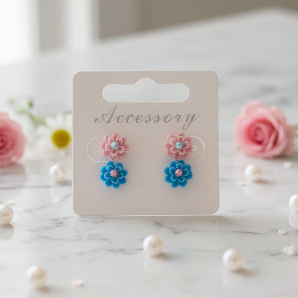 Pink & Blue 9mm Pearly Flower Earring Set