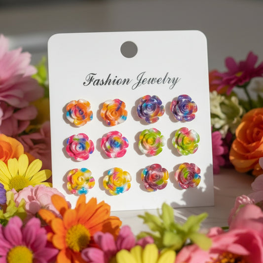Tie Dye Flowers Earring Set
