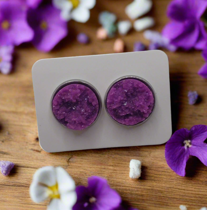 Dark Purple Imitation Druzy Earrings (14mm)