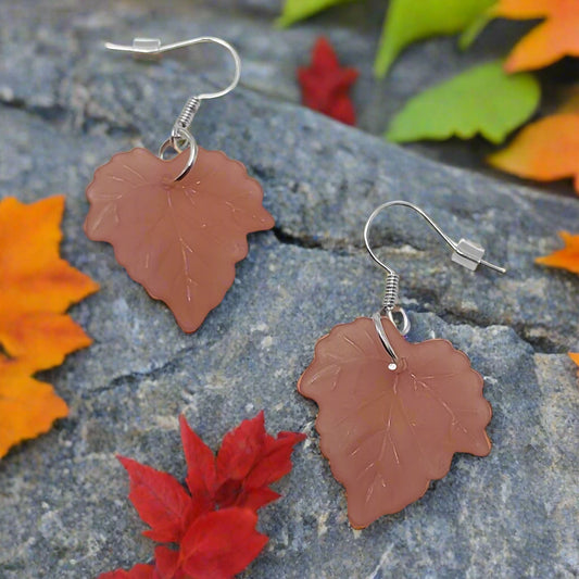 Mauve Maple Leaf Dangle Earrings