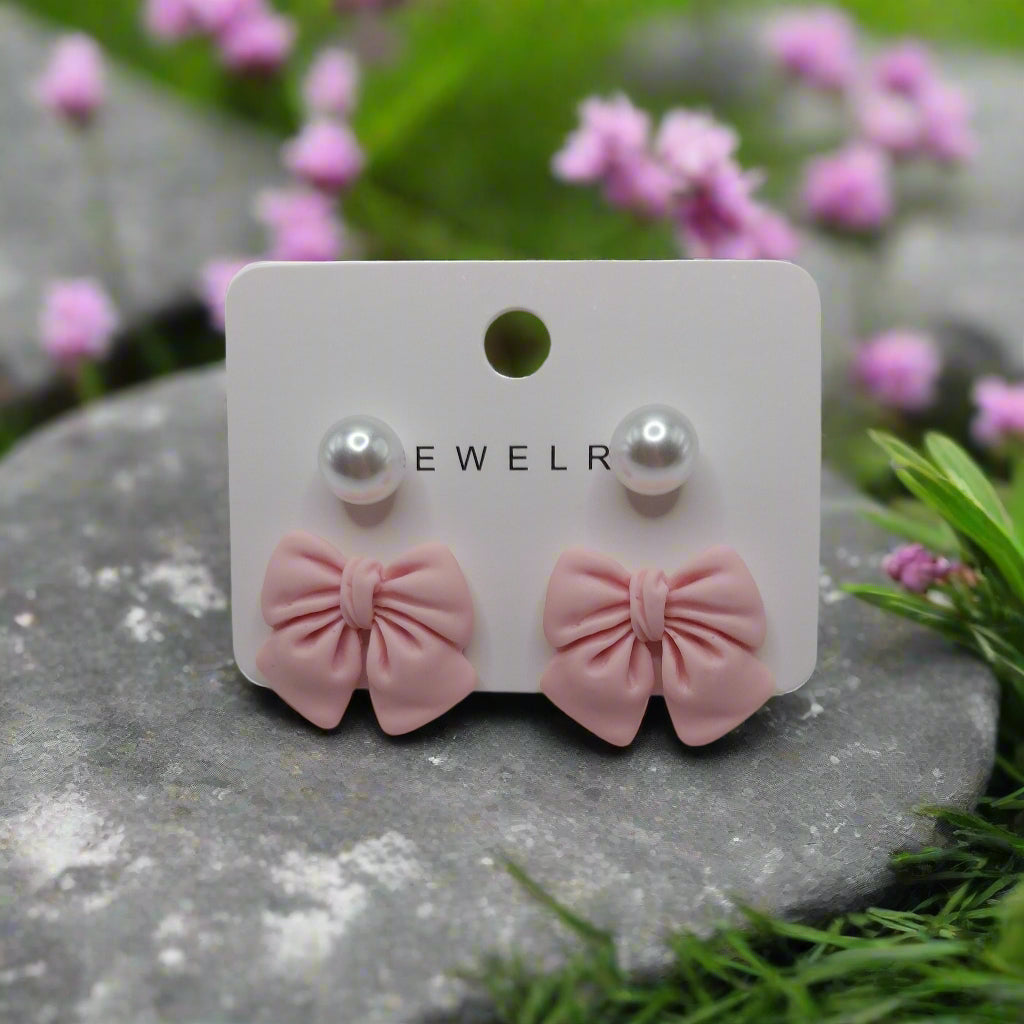Pink Bows & Pearls Earrings