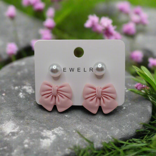 Pink Bows & Pearls Earrings