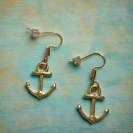 Gold Anchor Dangle Earrings