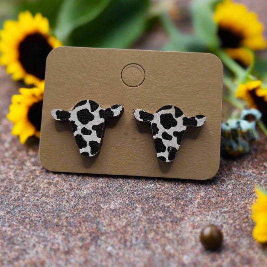 Wood Cow Earrings (17mm)