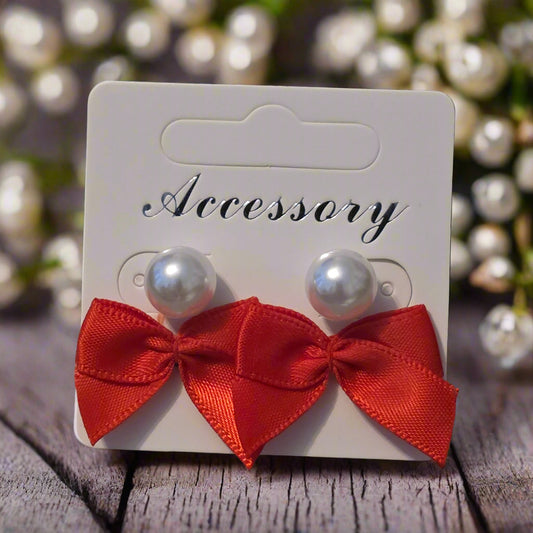 Satin Ribbon & Pearls Earring Set