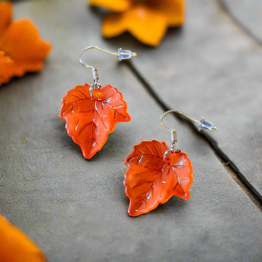 Orange Maple Leaf Dangle Earrings