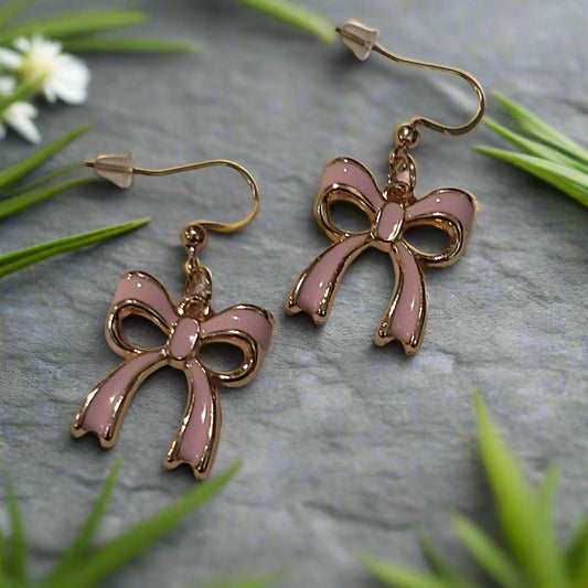 Pink Bow Dangle Earrings