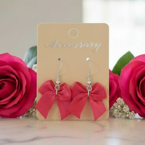 Pink Fabric Bow Dangle Earrings