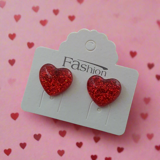 Red Glitter Heart Earrings (16mm)