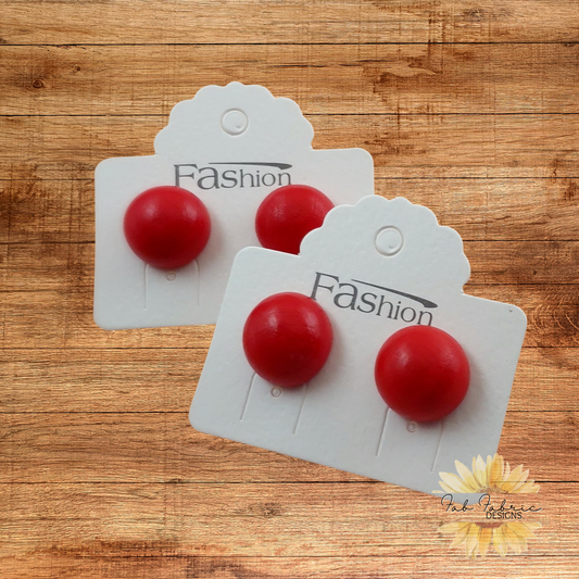 Red Wood Stud Earrings (15mm)